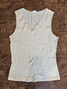Women's Cream V-Neck Lace Trim Tank Top Size M